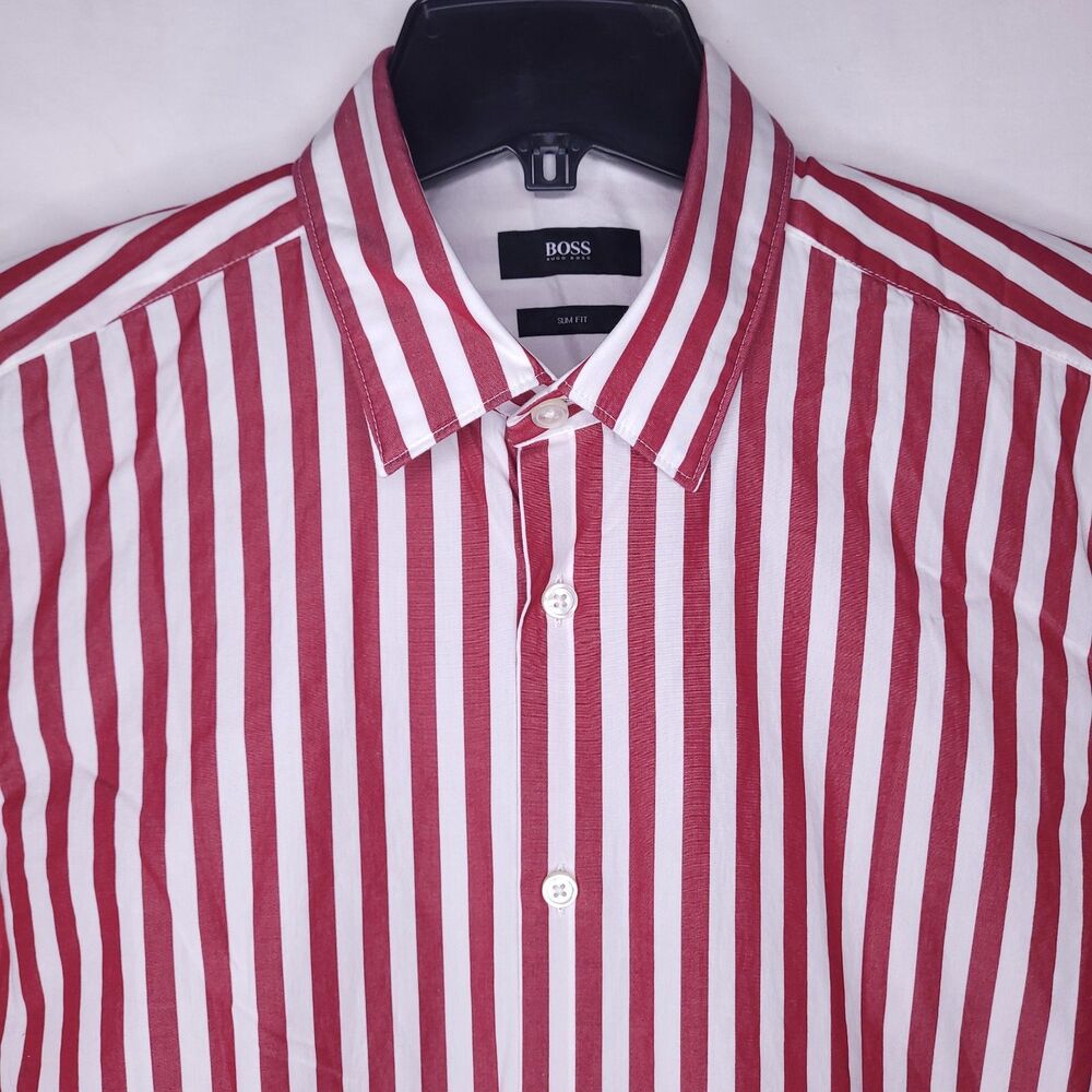Hugo Boss Shirt Mens Medium Striped Red, White Slim Fit